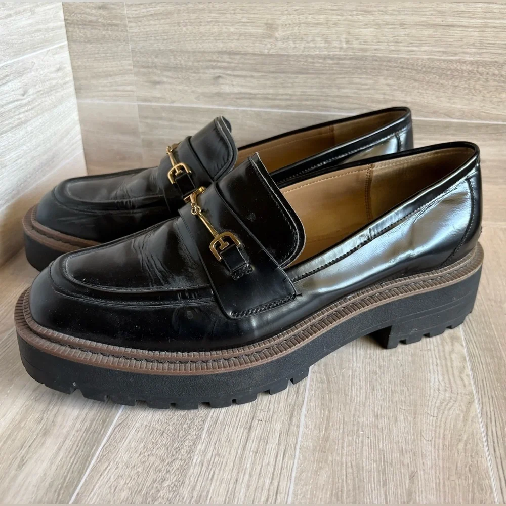 Sam Edelman Laurs Lug Sole Loafer Platform Black Leather